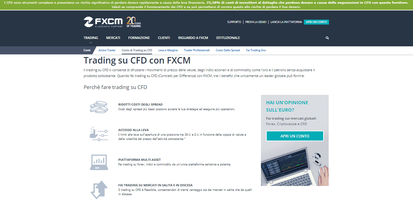 Conto CFD presso FXCM Conto CFD presso FXCM